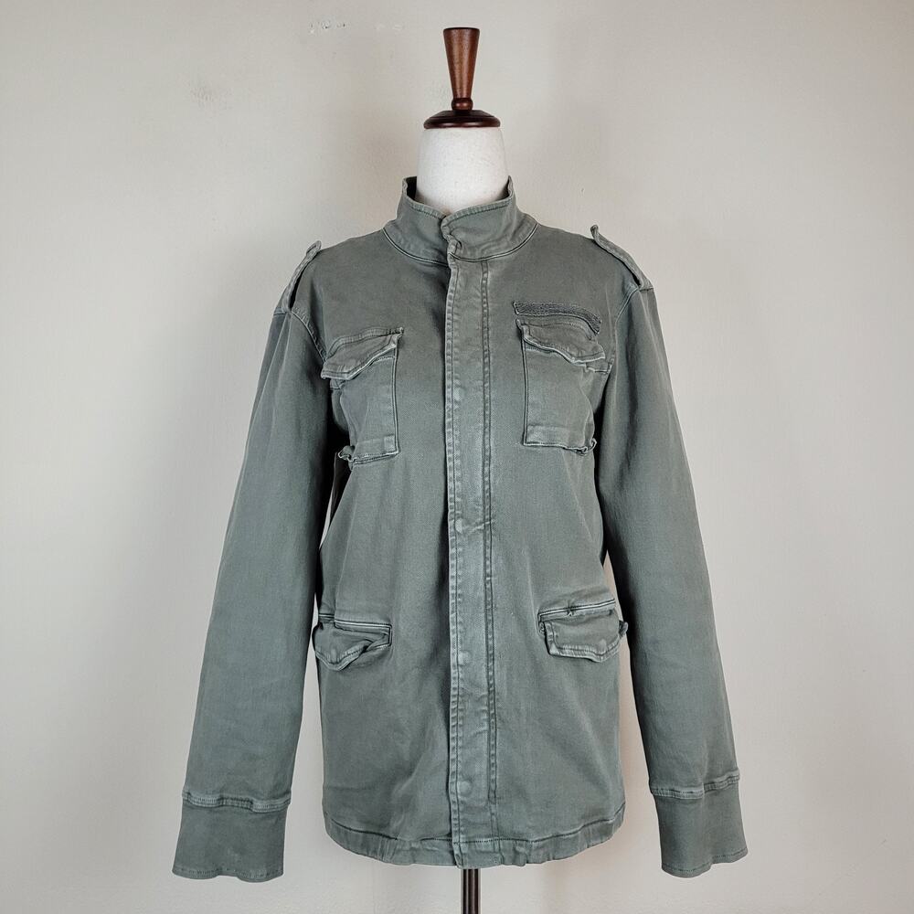 Anine Bing Jacket Womens Medium Green Utility Military Epaulettes Zip Stand Up